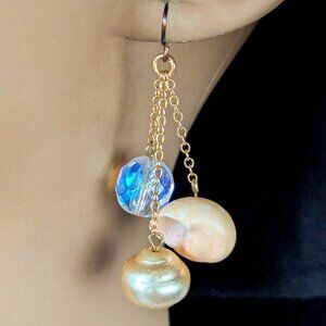 Shell Crystal Beaded Dangle Fringe Earrings Boho Cha Cha Beach Jewelry Gift